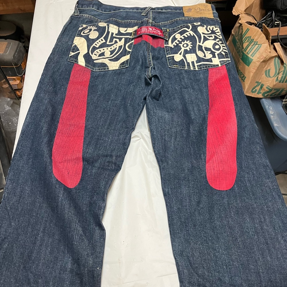 Men's Size 36 Denim Jeans Evisu Paris Jeans Selvedge White And Red Picasso